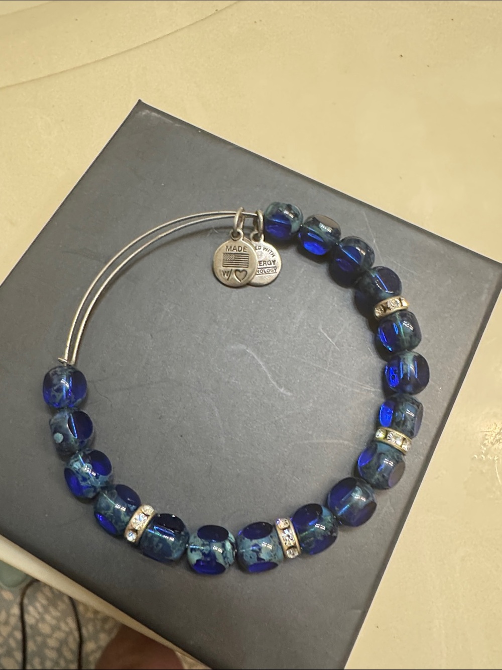 Alex and Ani Cobalt Blue Glass Bead Expandable Bracelet